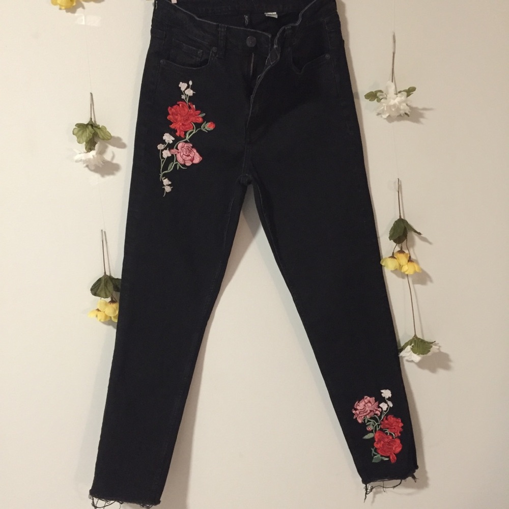H&M Floral Embroidered Jeans